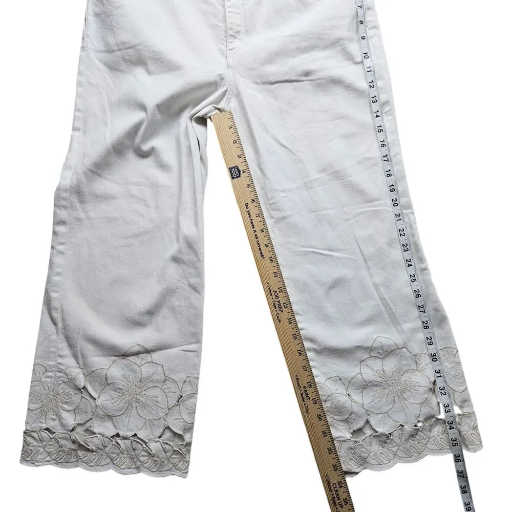 Anthropologie Pilcro Stet Floral Cutout Cropped Jeans Womens 32 White - Picture 6 of 11